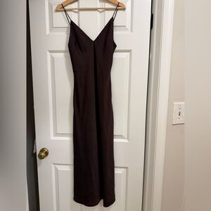 H&M Chocolate Brown Sleeveless Textured V-Neck Maxi Dress